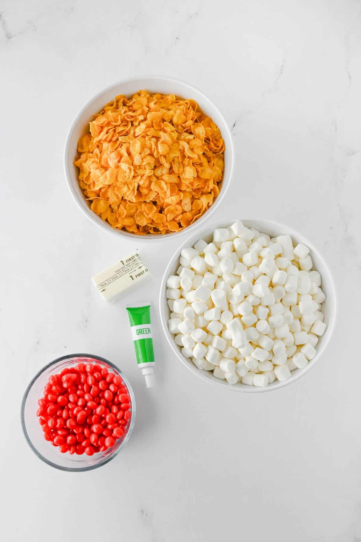 cornflake wreath ingredients on the kitchen counter