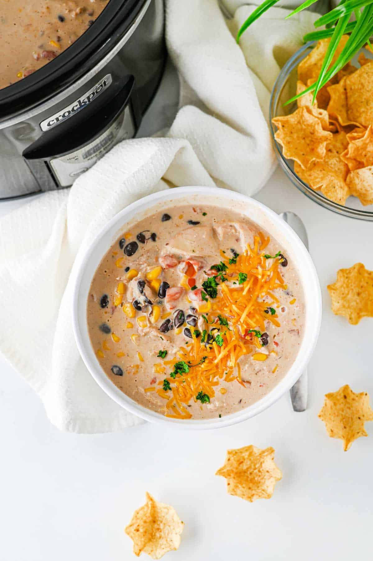crock pot chicken chili in a bowl