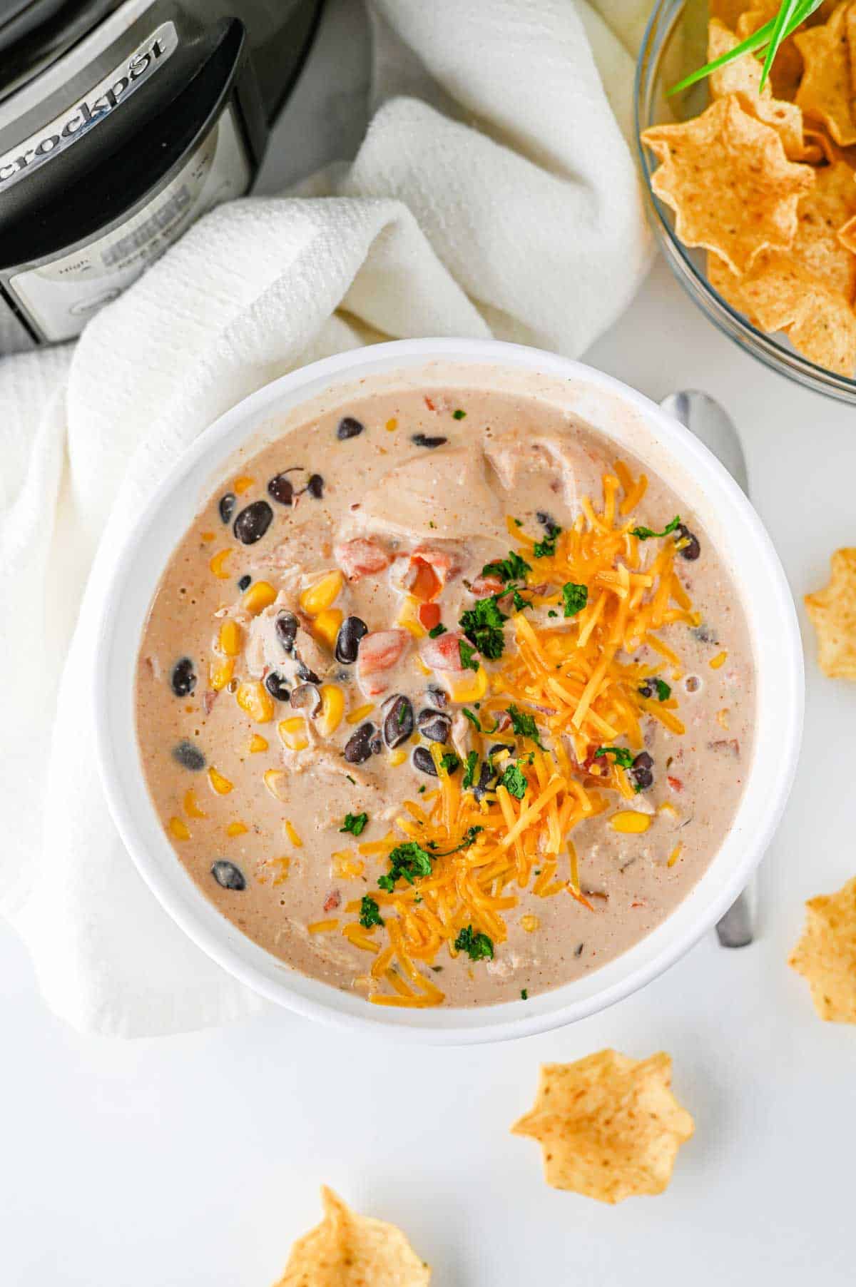 creamy chicken chili in a bowl