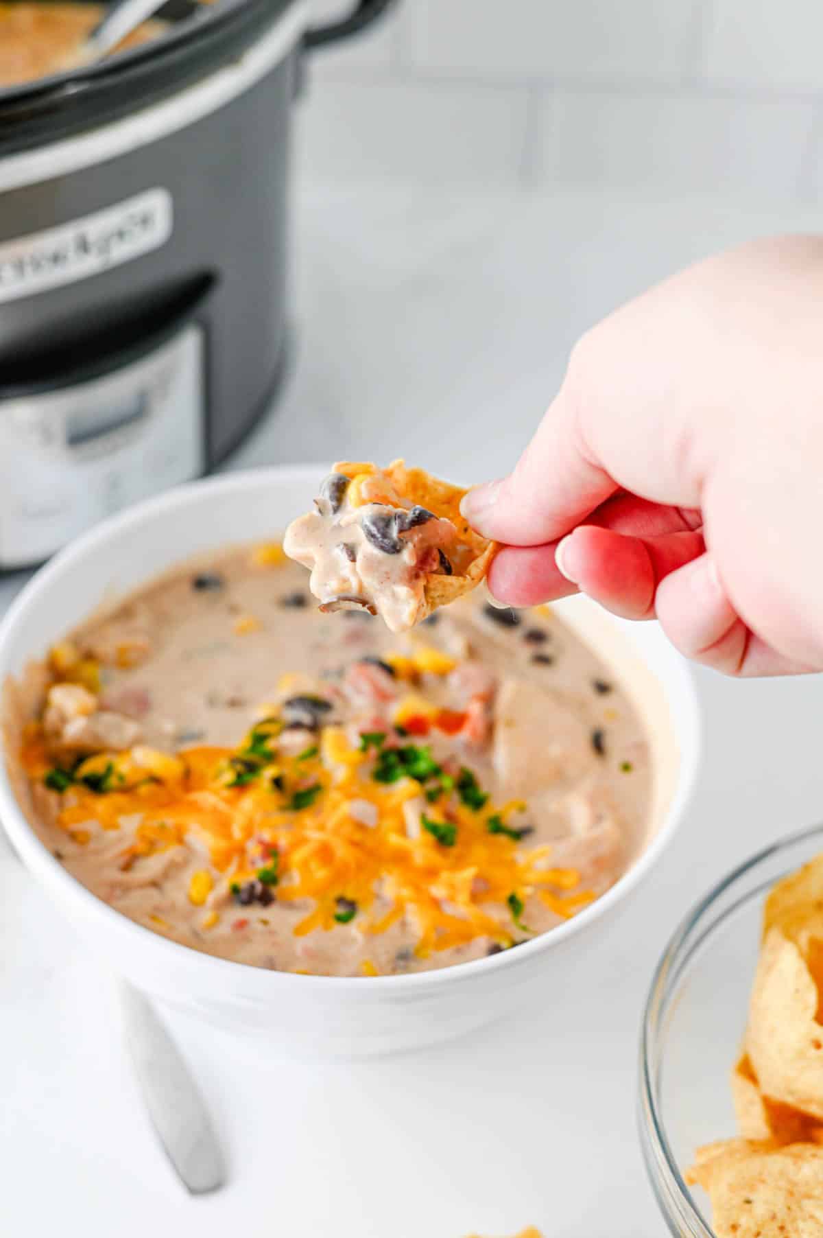 tostitos scoop dipped in chicken chili