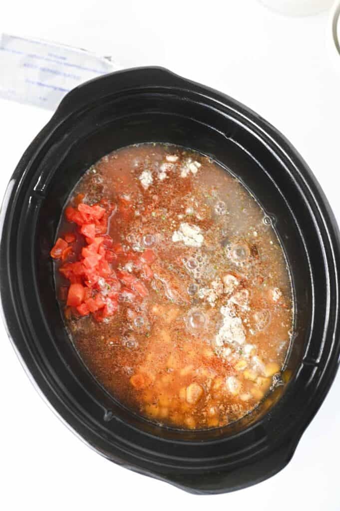 broth, diced tomatoes and beans in a crock pot