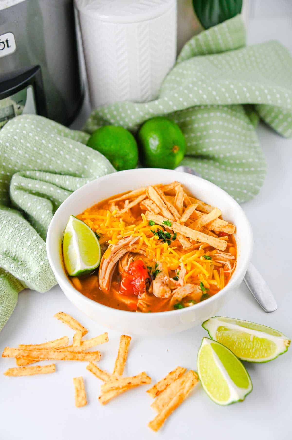 hearty chicken enchilada soup in a bowl
