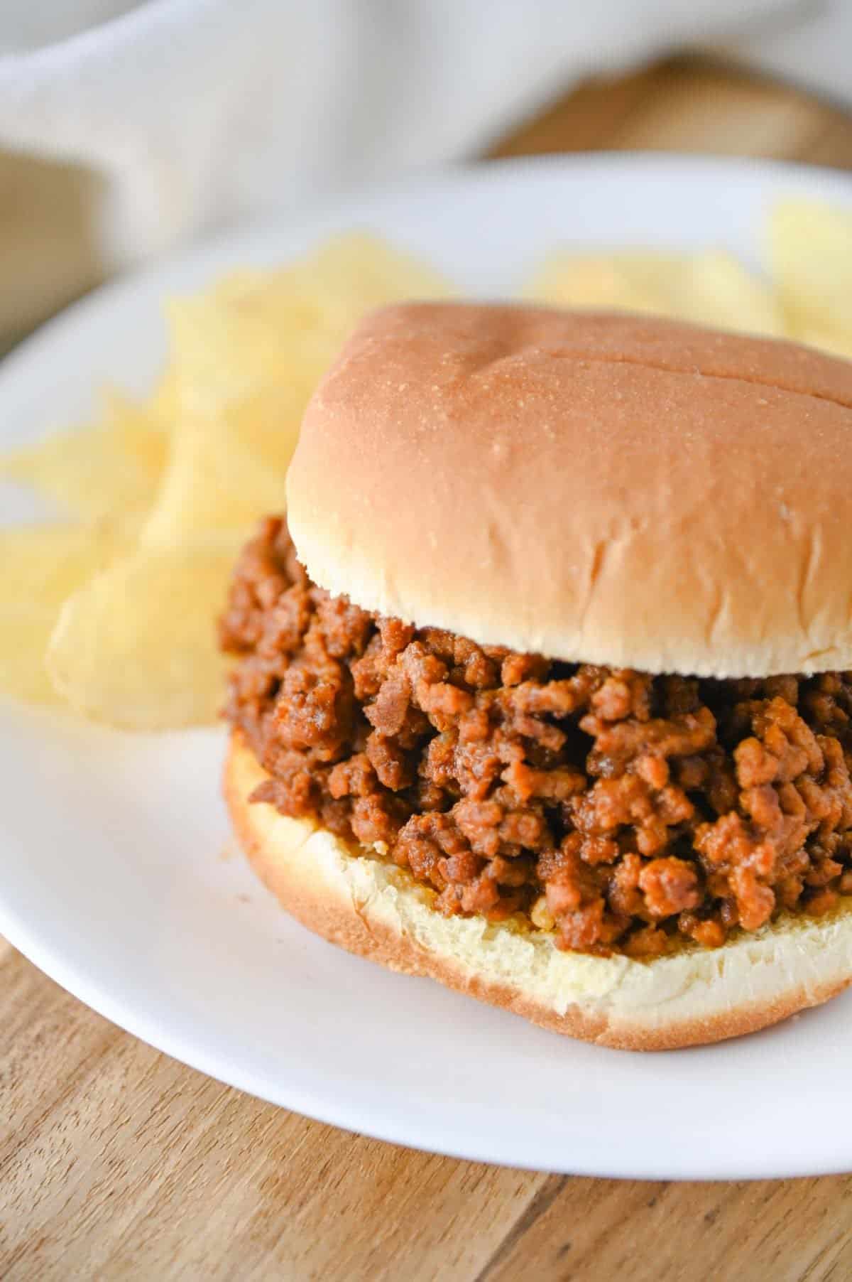 sloppy joe mixture on a hamburger bun