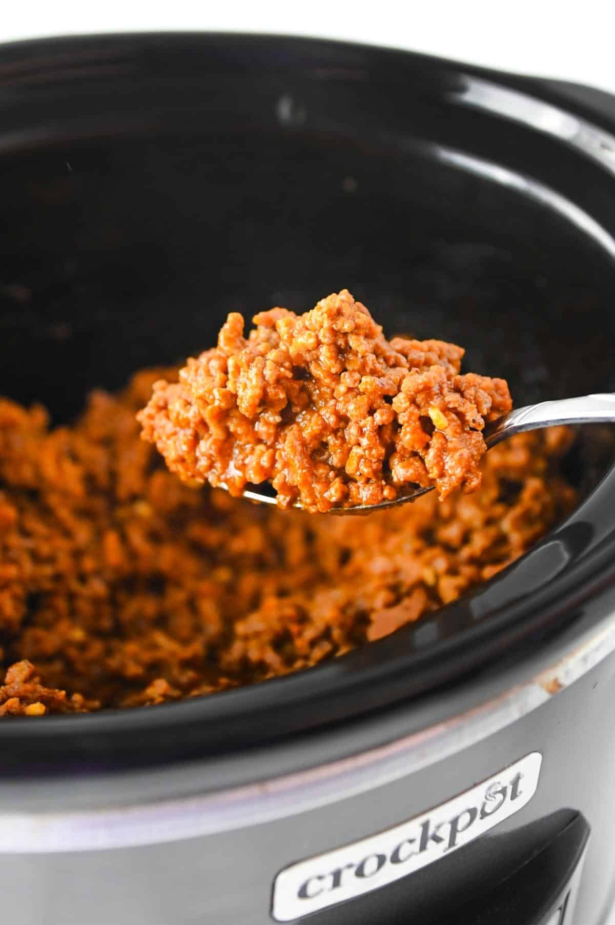 spoonful of crock pot sloppy joe mixture
