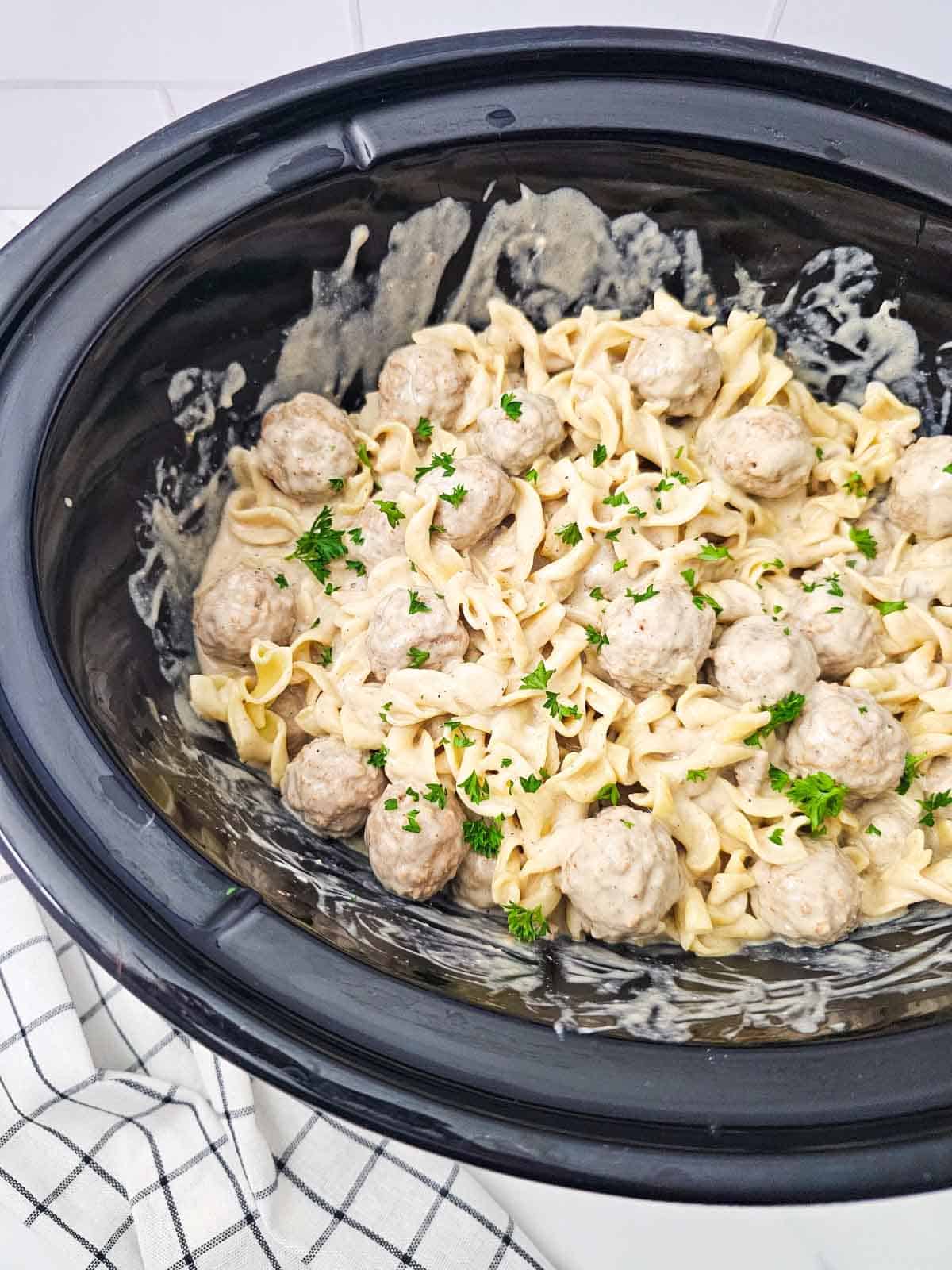 swedish meatballs and noodles in a slow cooker