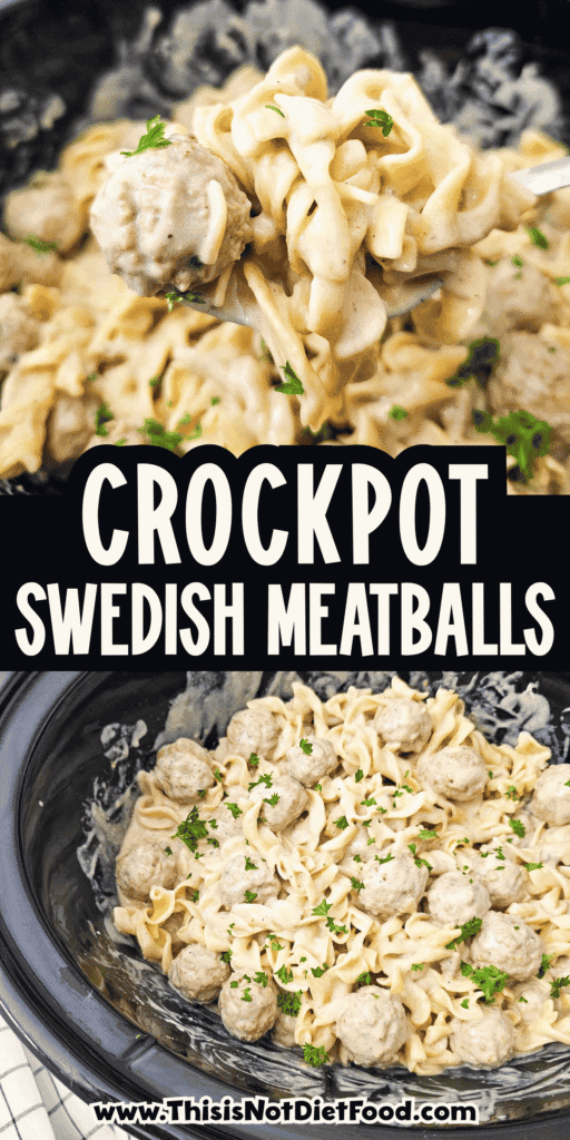 Crock Pot Swedish Meatballs are the ultimate easy slow cooker dinner for busy weeknights! This creamy Swedish meatballs recipe combines frozen meatballs, cream of mushroom soup, brown gravy mix, beef broth, Worcestershire sauce and sour cream for a rich, savoury gravy. Tossed with tender egg noodles, these slow cooker Swedish meatballs make a hearty family dinner with just 10 minutes of prep. If you're looking for easy crock pot meals, frozen meatball recipes, comfort food dinners, simple ground beef dinner ideas or budget friendly family meals, this Crockpot Swedish Meatballs recipe belongs on your menu. Perfect for chilly nights, potluck dinners and meal planning, these creamy meatballs and noodles are a delicious, fuss-free dinner everyone will love!