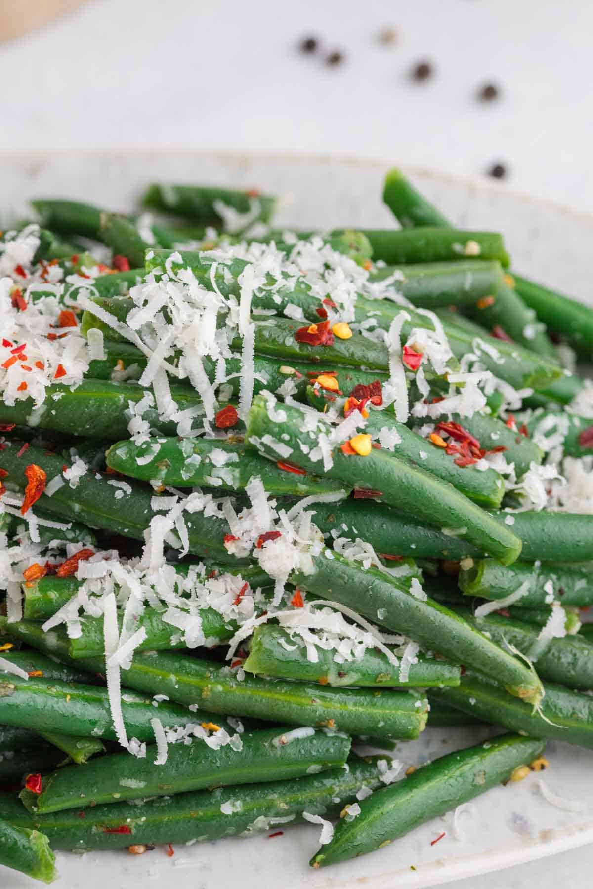 italian green beans topped with parmesan