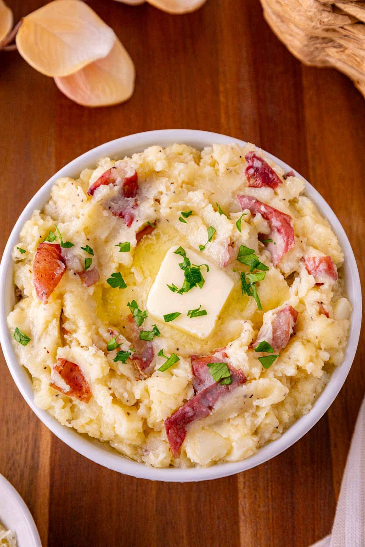pat of butter on top of red skin garlic mashed potatoes