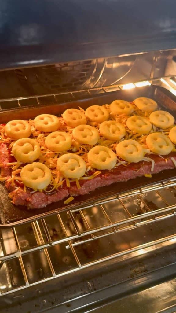 sheet pan meatloaf in the oven