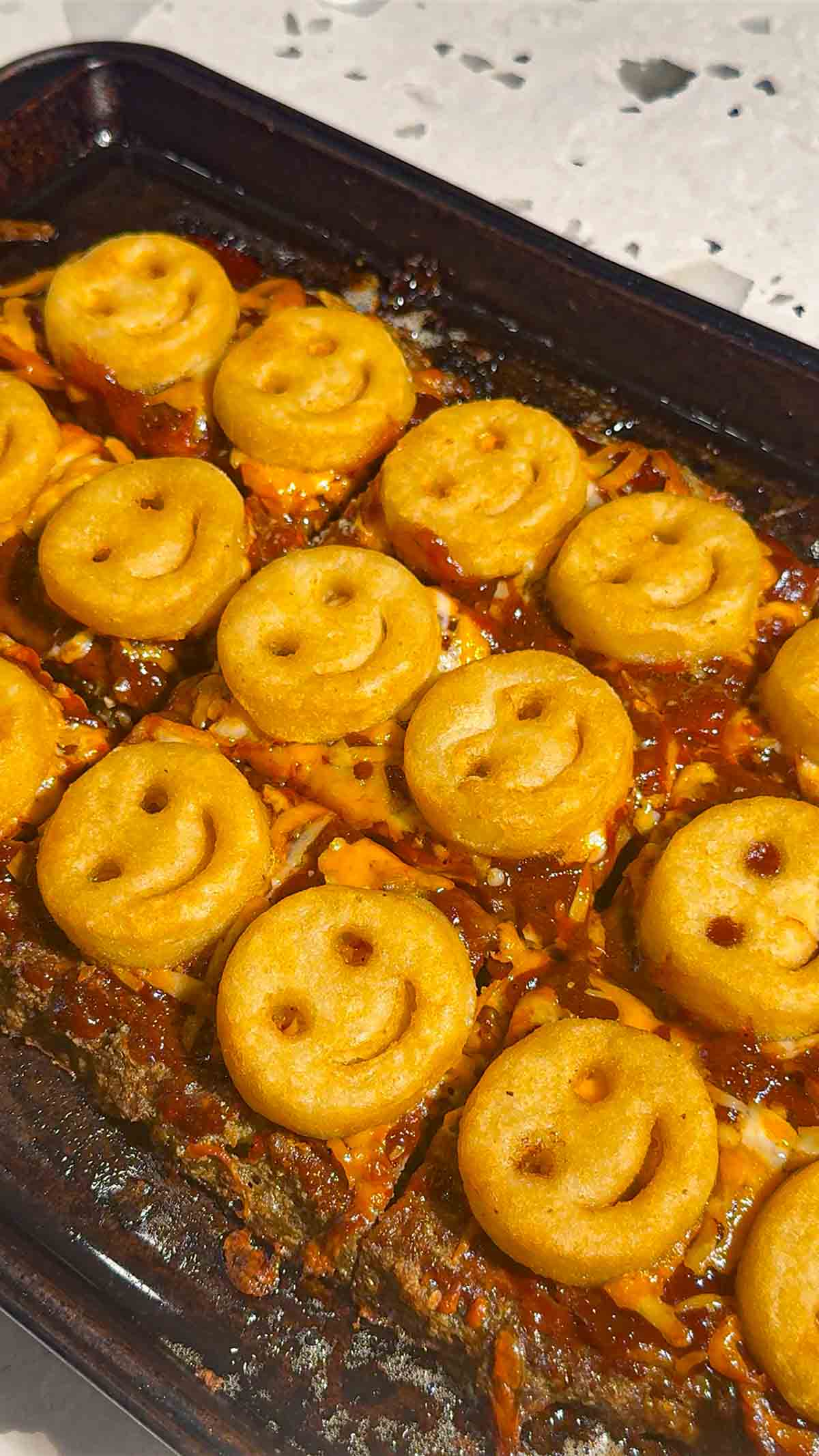 smiley face potato sheet pan meatloaf