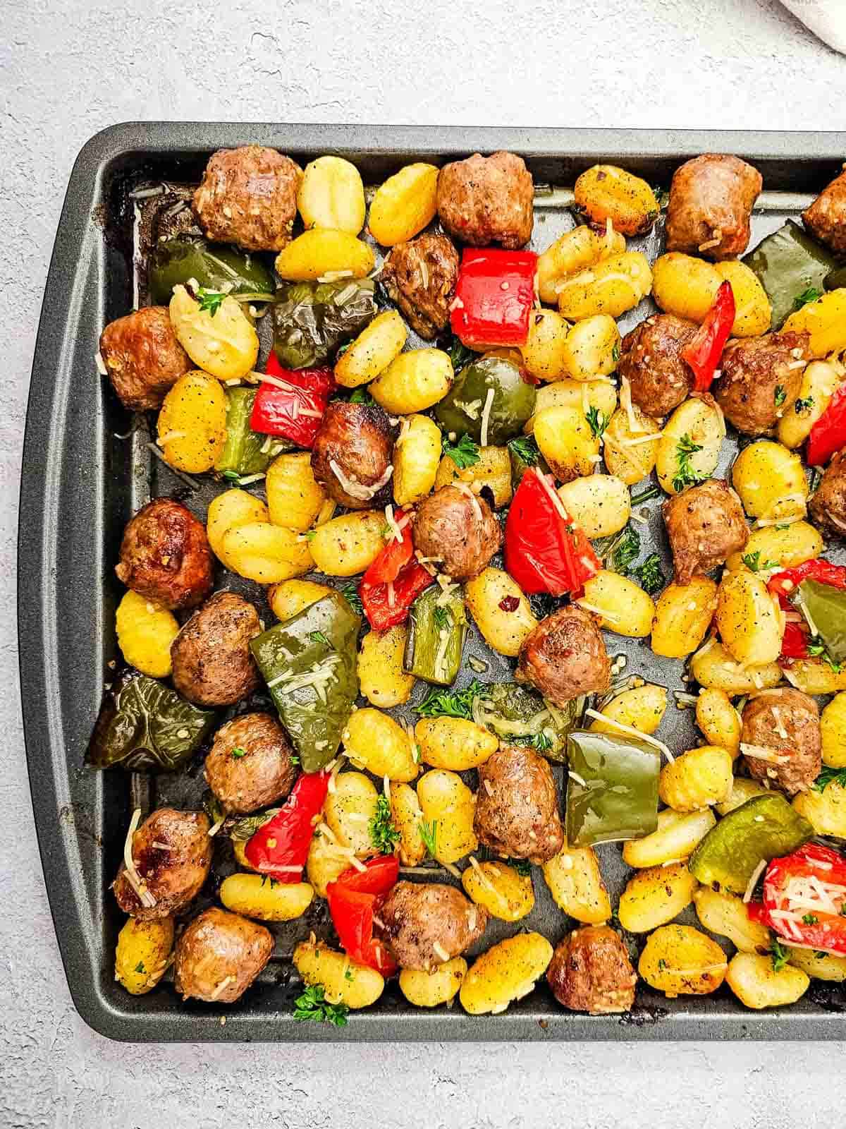 oven baked sausage, gnocchi and peppers