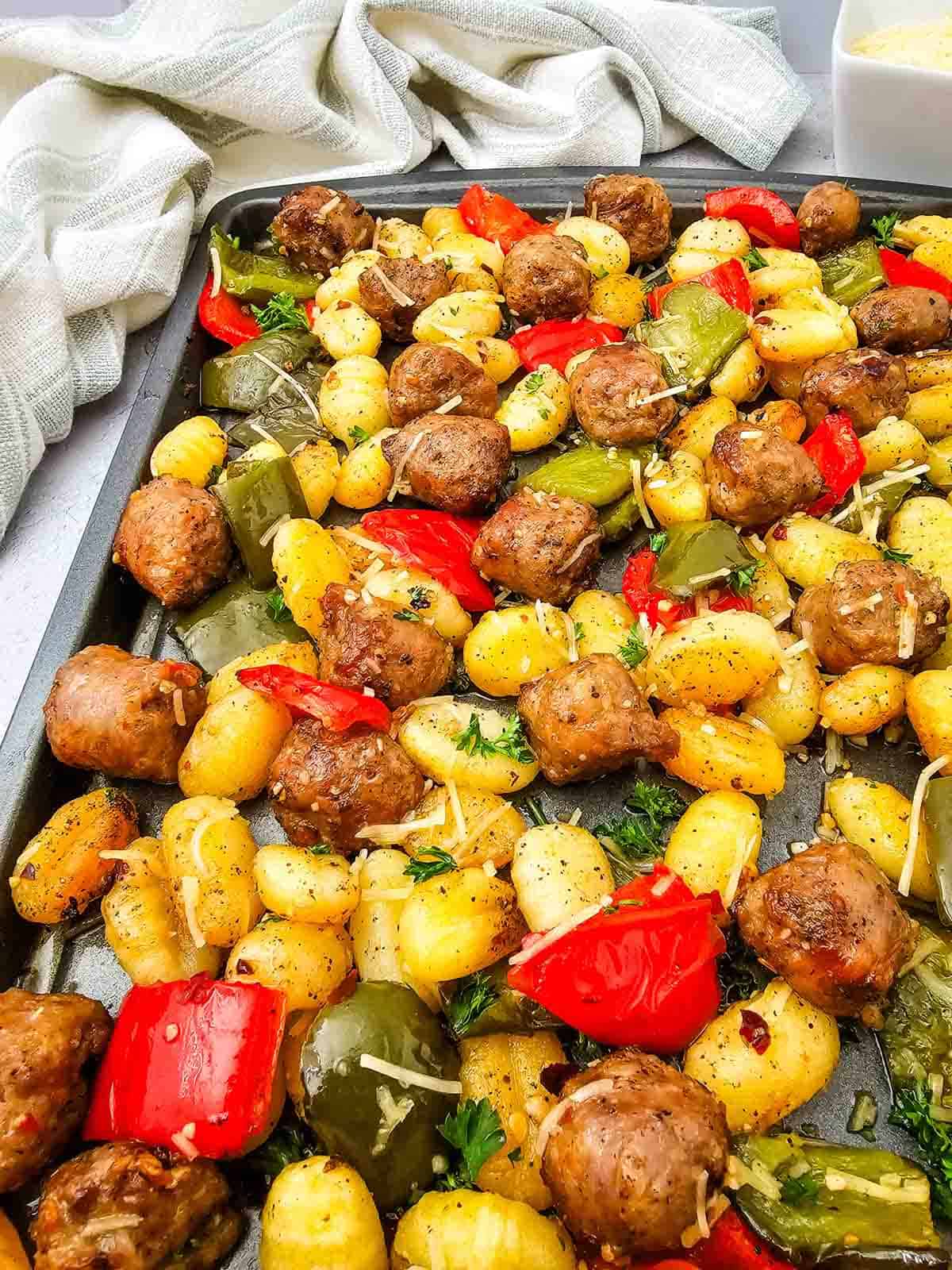 baked sausage and gnocchi with peppers
