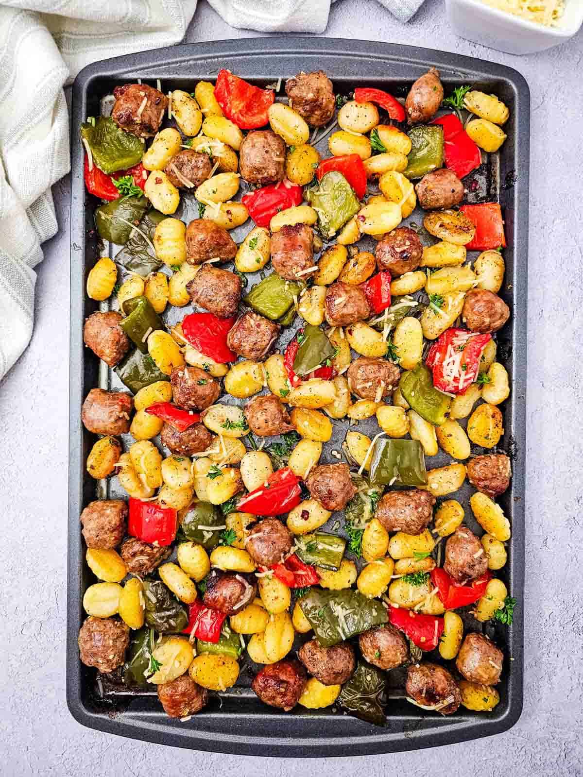 sheet pan sausage and gnocchi dinner
