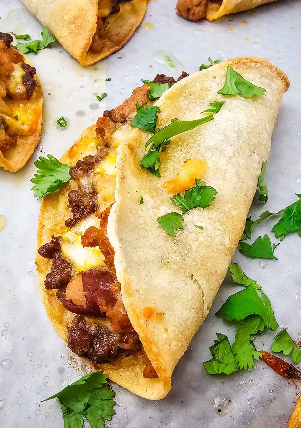 baked beef taco on a sheet pan