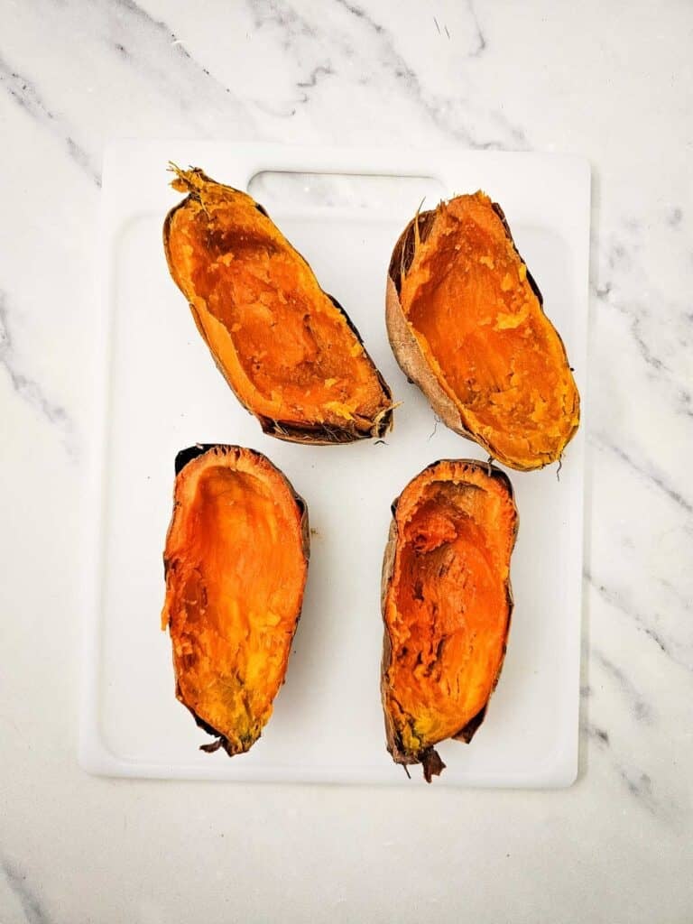 sweet potato skins on a cutting board