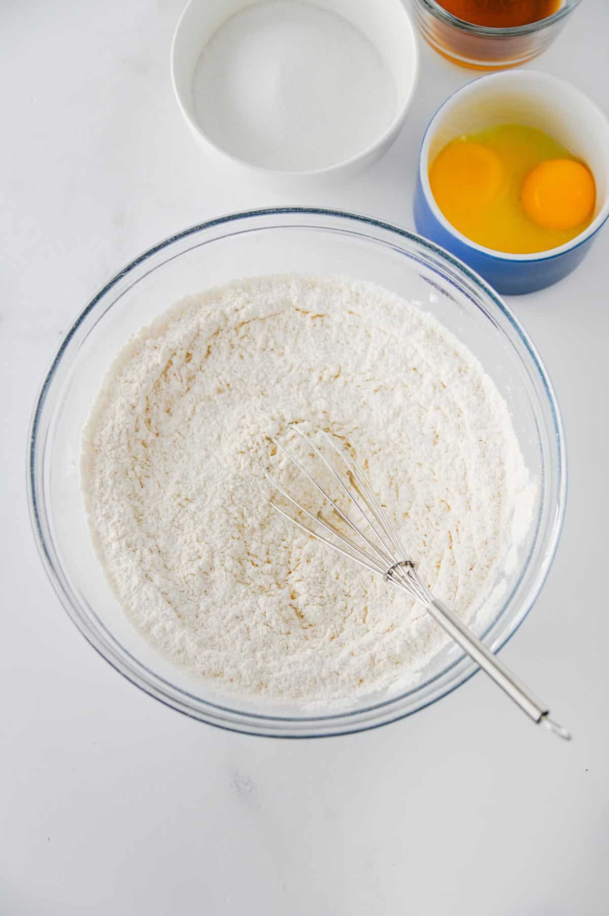 dry ingredients whisked together in a mixing bowl