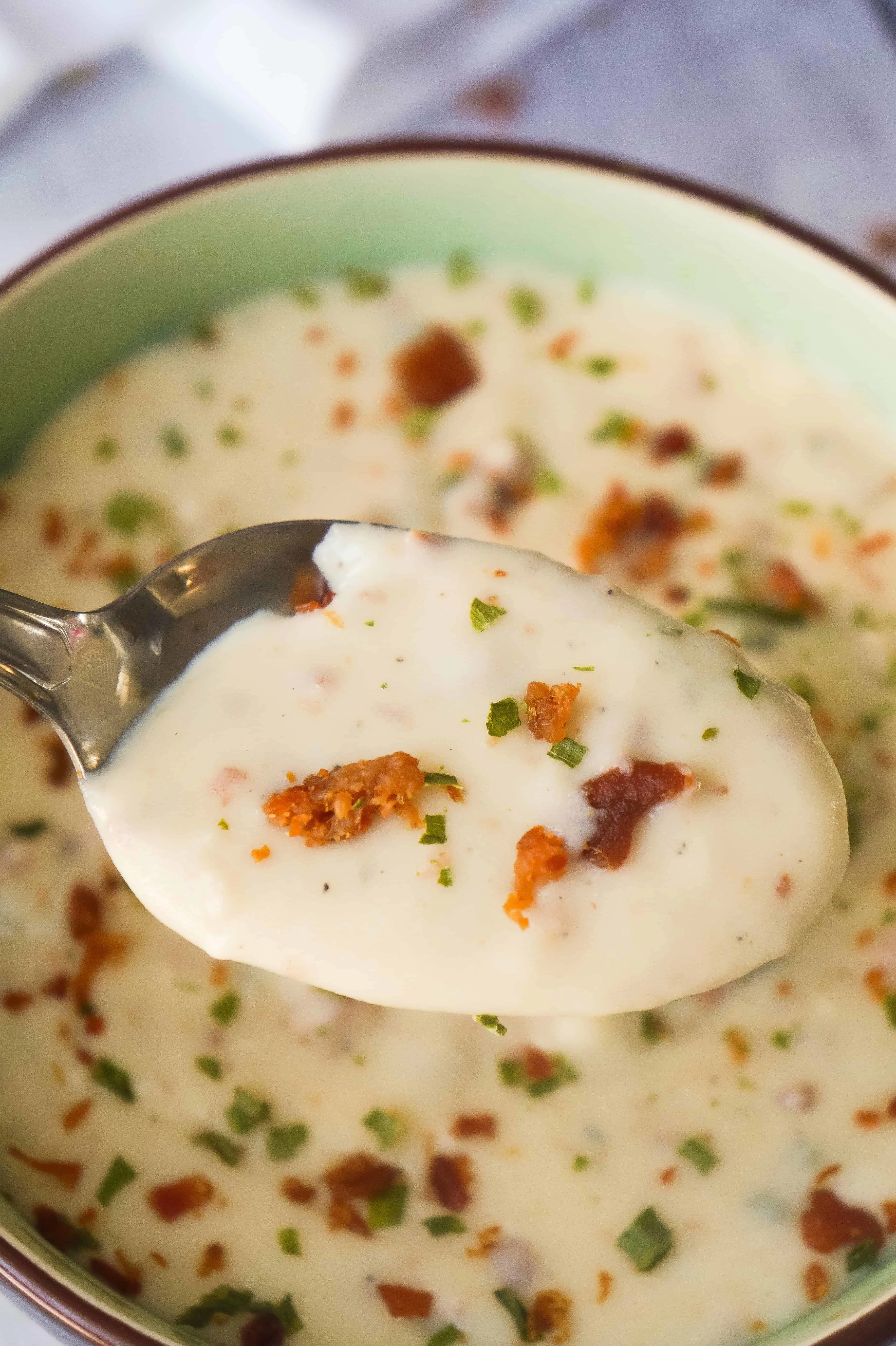 Easy Potato Bacon Soup made with instant mashed potatoes.