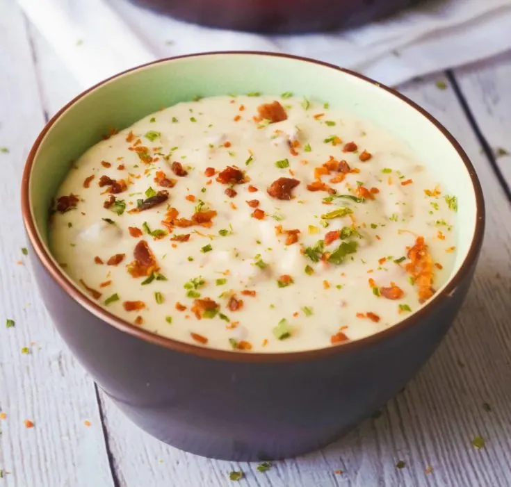 Cream Cheese Potato Bacon Soup is an easy soup recipe using instant mashed potatoes and real bacon bits.
