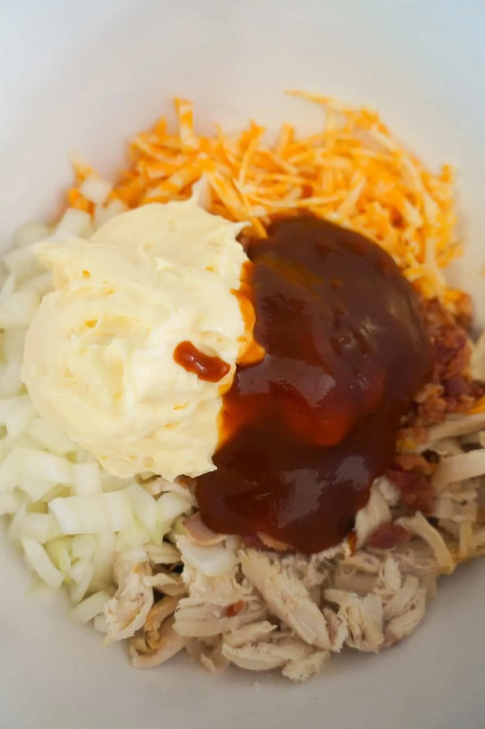 mayo and BBQ sauce in chicken salad
