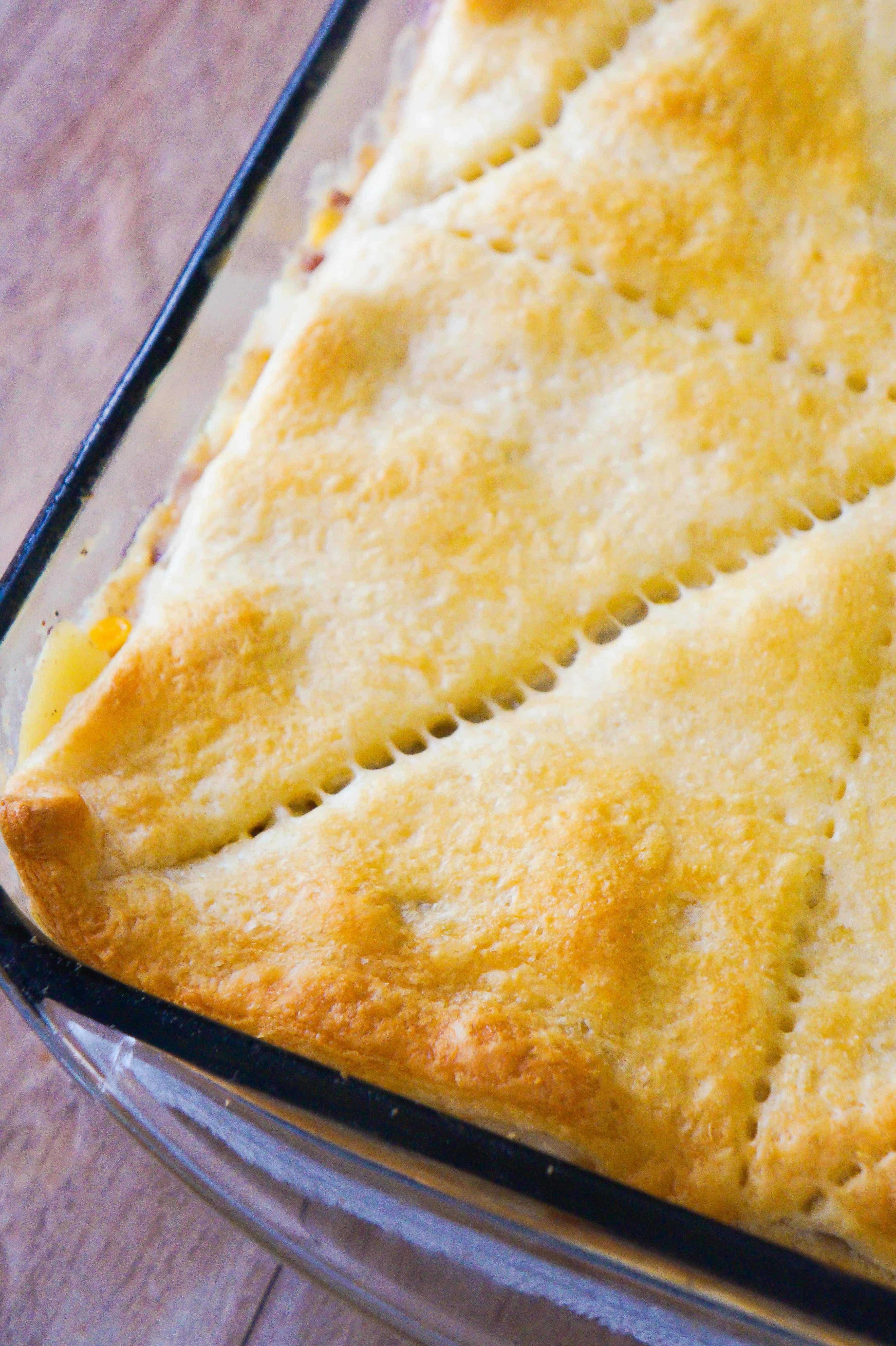 Bacon & Chicken Pot Pie Casserole is an easy dinner recipe perfect for cold weather.