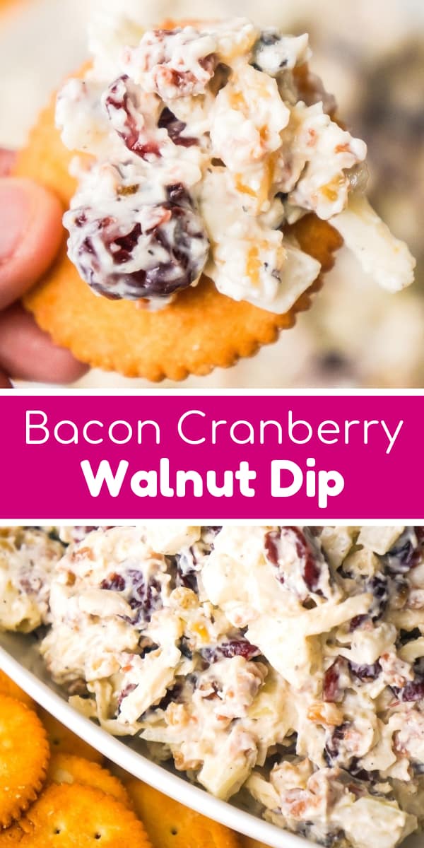 Bacon Cranberry Walnut Dip is an easy cold dip recipe perfect for serving with crackers. This cold party dip is loaded with bacon, Swiss cheese, dried cranberries and chopped walnuts.