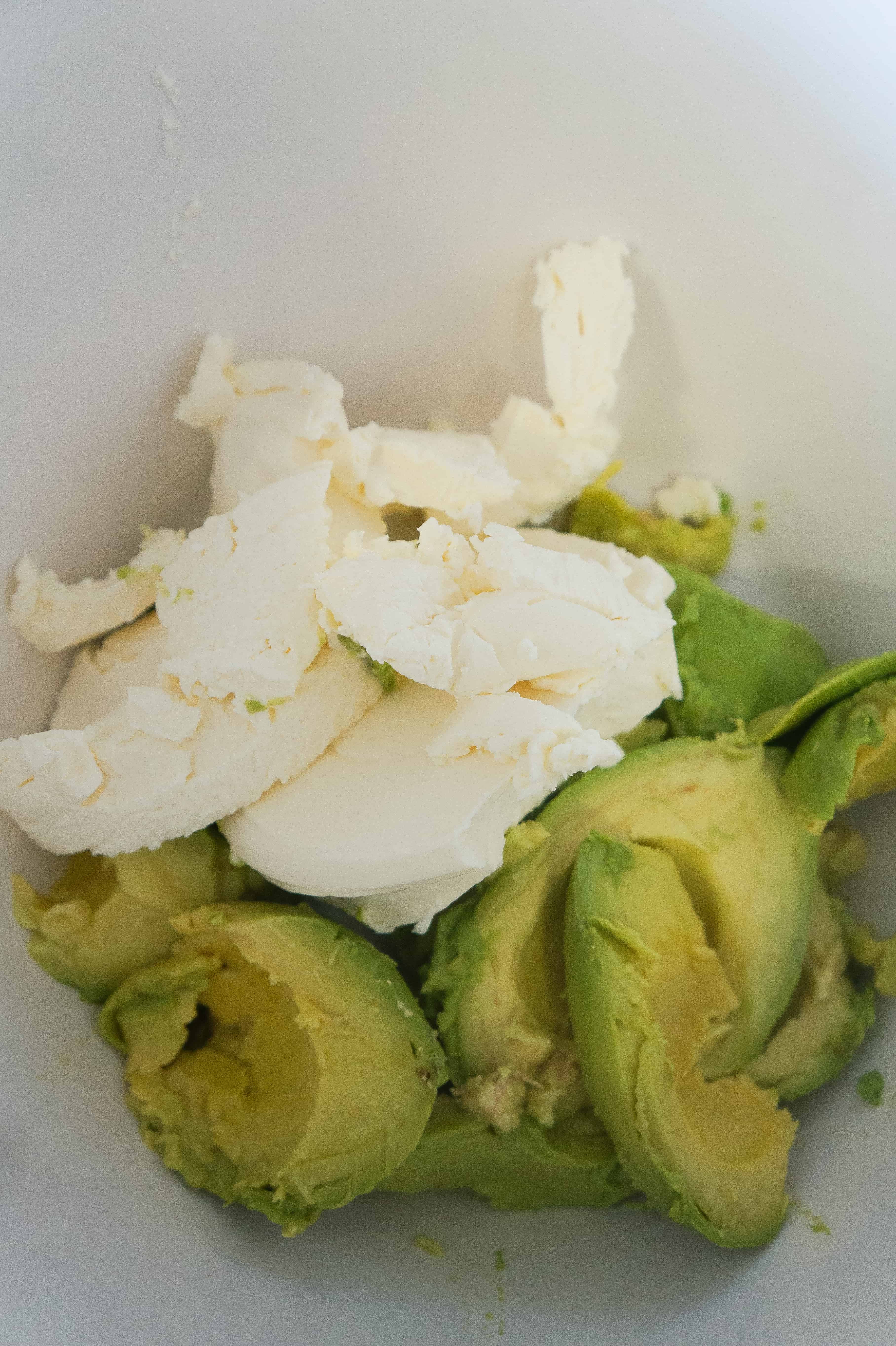 avocado and cream cheese in a bowl
