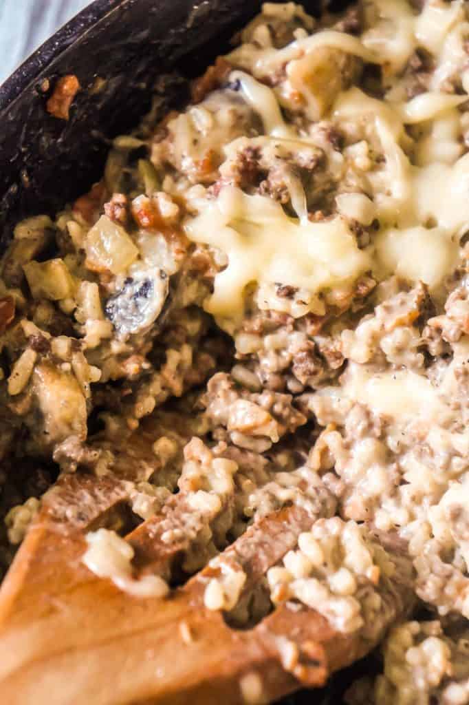 Bacon Mushroom Swiss Ground Beef and Rice THIS IS NOT DIET FOOD