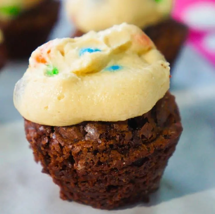 Bite Size Brownies with Cookie Dough Frosting