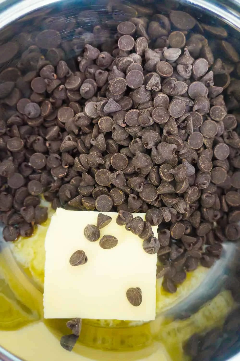 butter and chocolate chips in saucepan