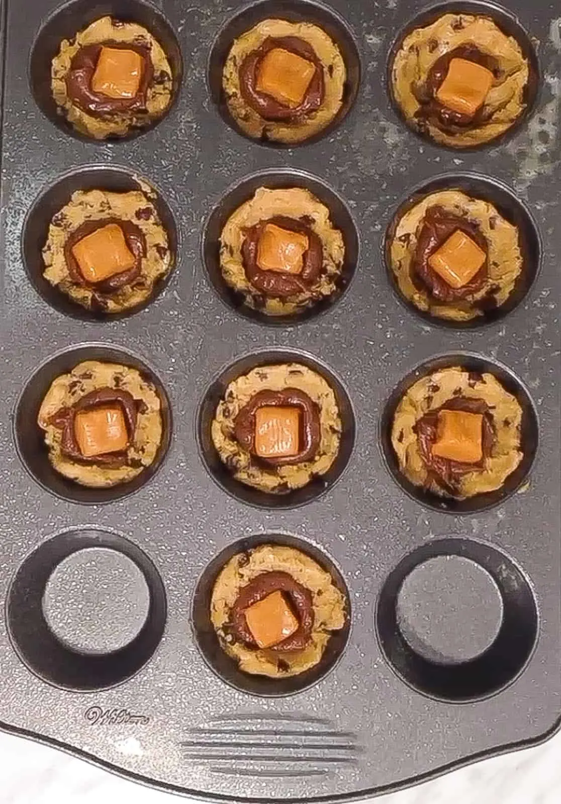kraft caramels in cookie cups