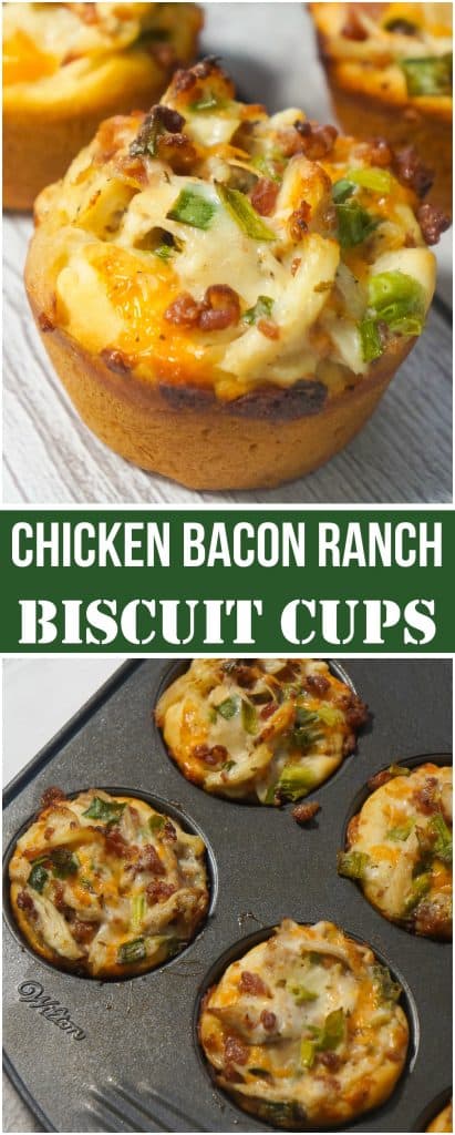 Chicken Bacon Ranch Biscuit Cups are a fun and easy party food. These biscuits loaded with rotisserie chicken, cheddar cheese and bacon are a delicious hand held snack.
