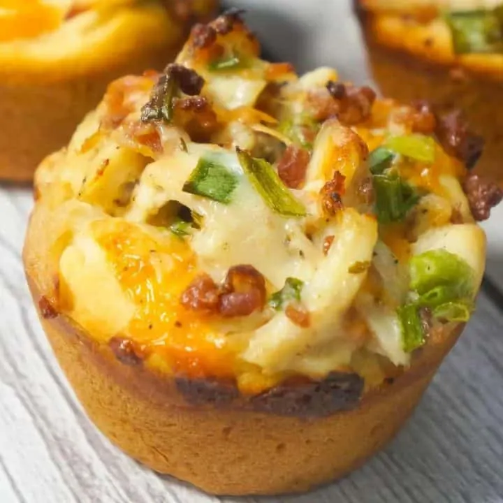 Chicken Bacon Ranch Biscuit Cups are a fun and easy party food. These biscuits loaded with rotisserie chicken, cheddar cheese and bacon are a delicious hand held snack.