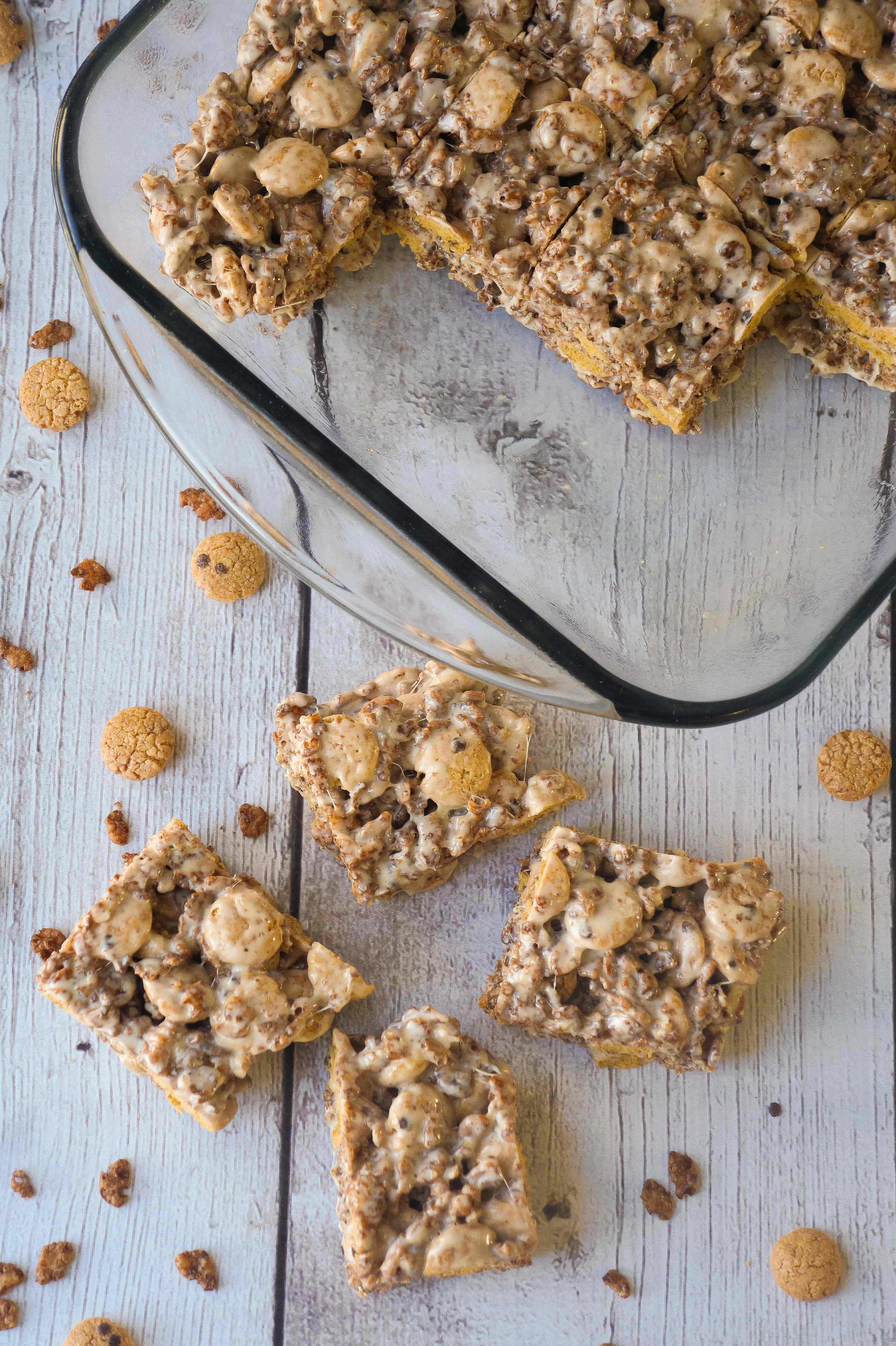 Chocolate Rice Krispie Treats with Cookie Crisp Cereal are a fun twist on classic rice krispie squares. These delicious marshmallow treats are made with Cocoa Rice Krispies and Cookie Crisp cereal.