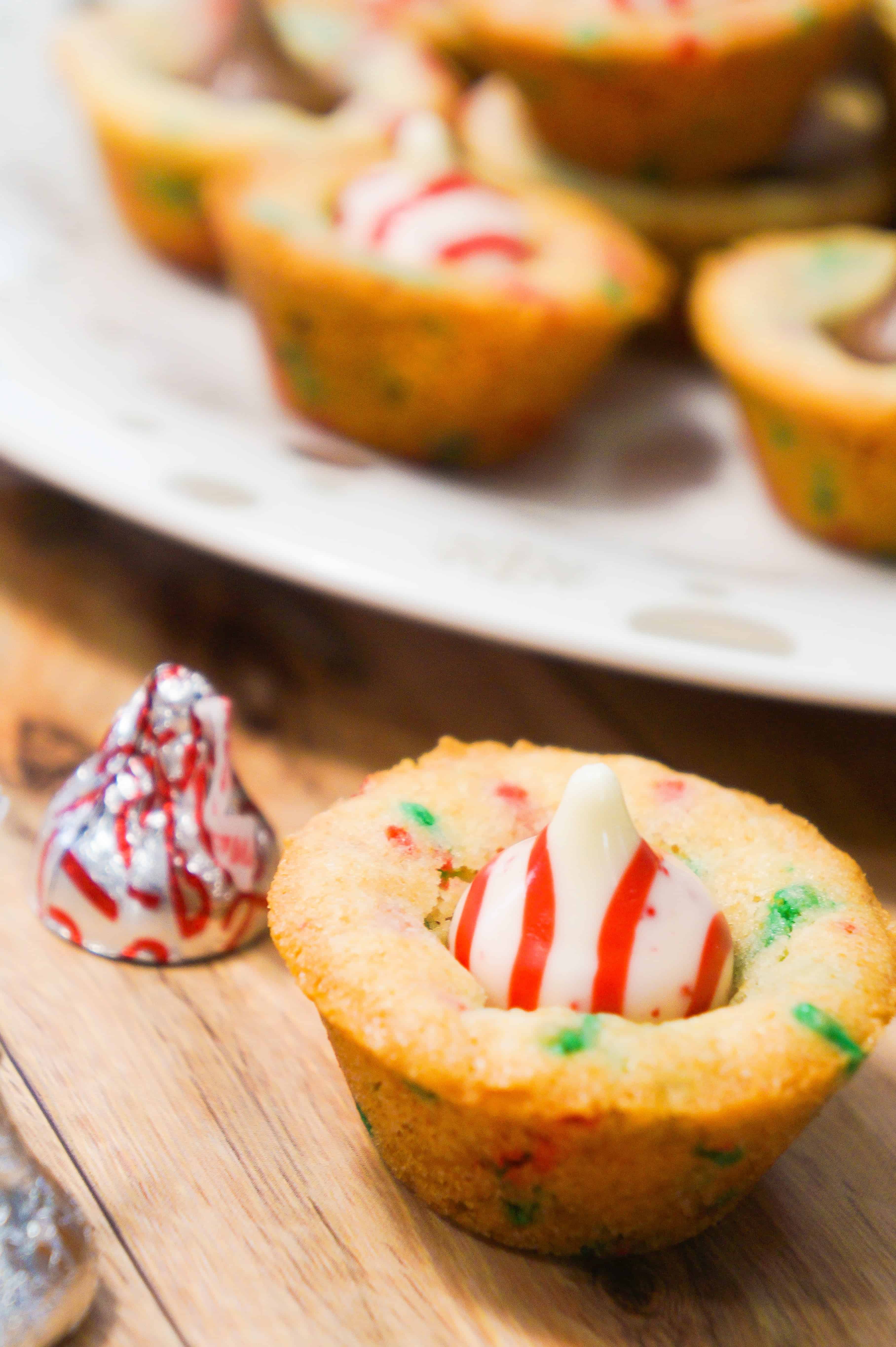 Christmas Sugar Cookie Cups made in mini muffin tins.