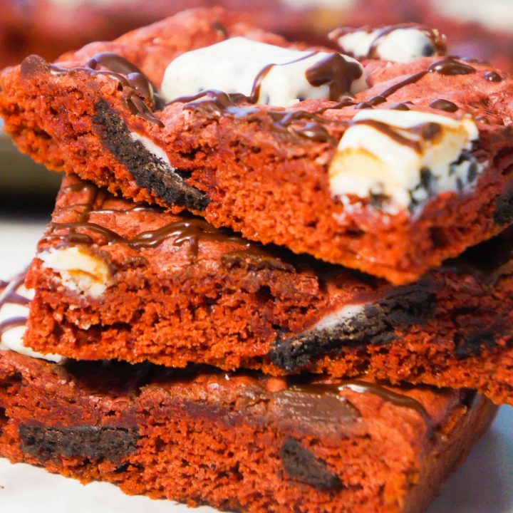 Cookies and Cream Red Velvet Cookie Bars.