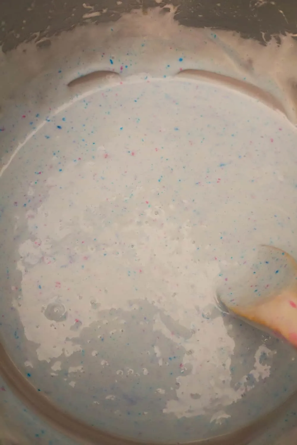 melted marshmallow and cotton candy mixture in a saucpan