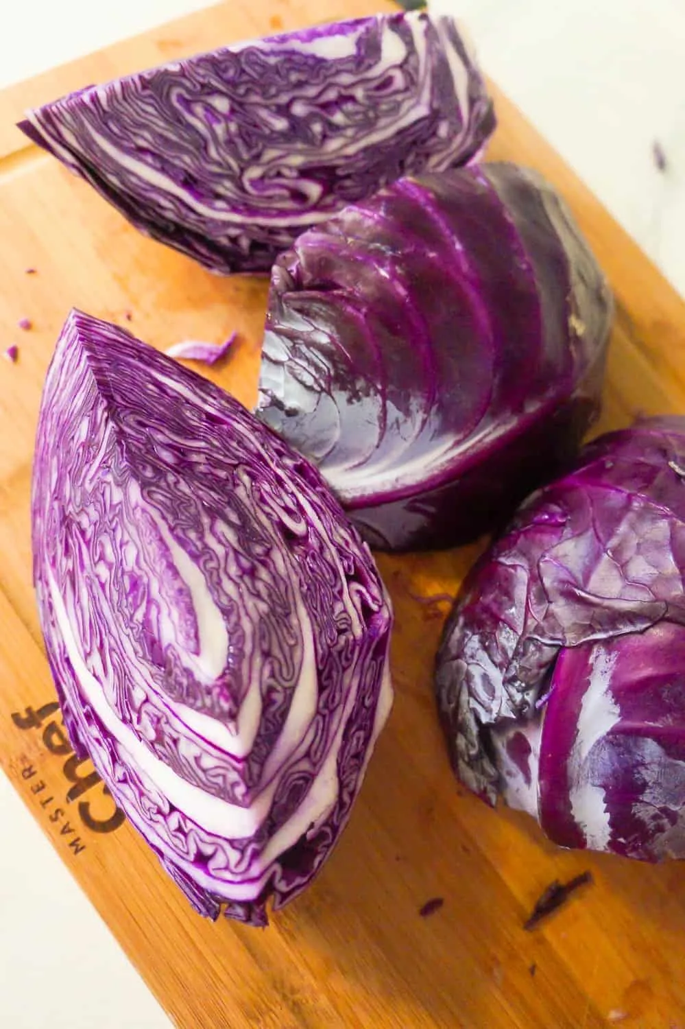 red cabbage cut into quarters