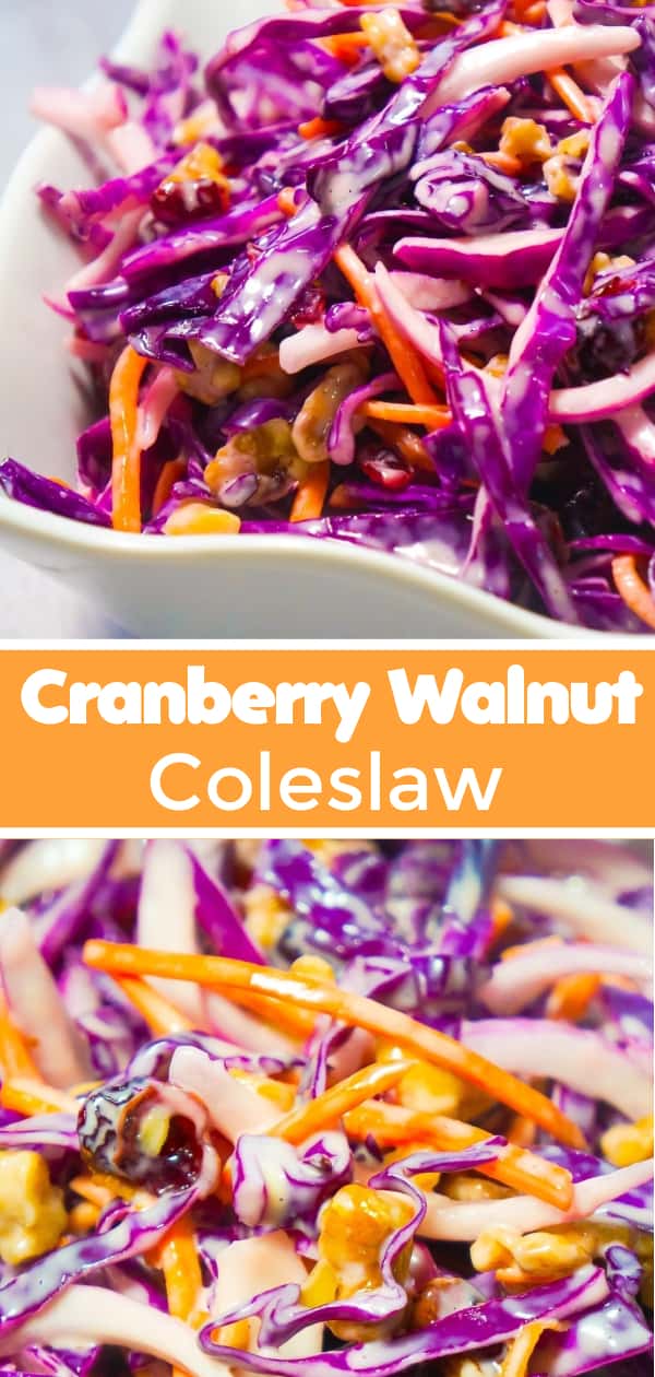 Cranberry Walnut Coleslaw is an easy side dish recipe perfect for summer. This colourful salad is made with red cabbage and loaded with carrots, red onion, dried cranberries and walnuts.