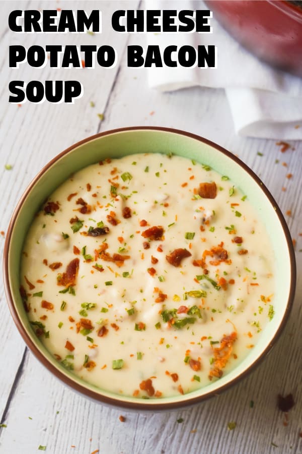 Easy Potato Bacon Soup recipe loaded with cream cheese. This creamy soup is made with instant mashed potatoes and only takes 20 minutes from start to finish.