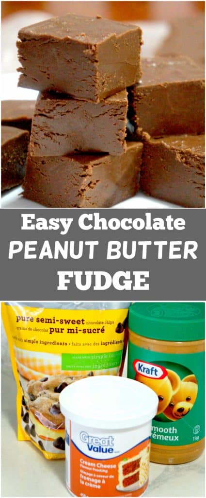 Easy chocolate peanut butter fudge using only 3 ingredients and a microwave.