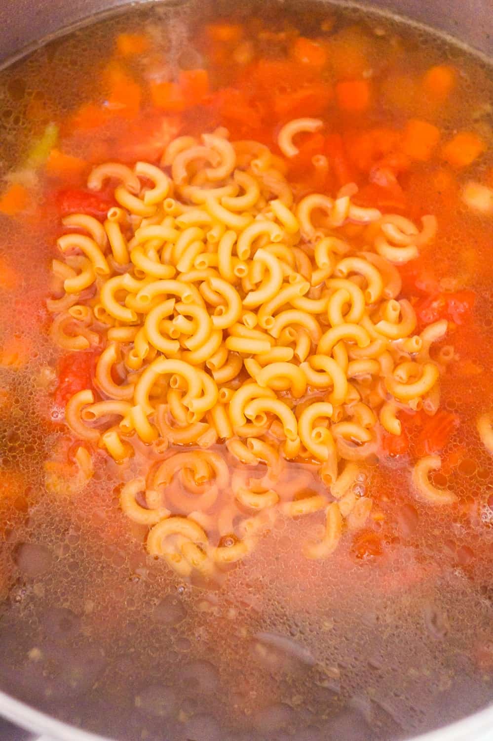 macaroni noodles added to tomato hamburger soup