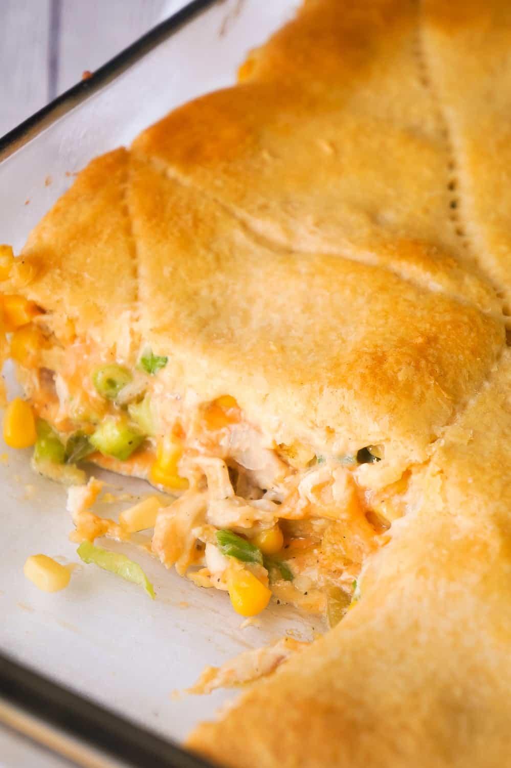 Fritos Chicken Casserole is an easy dinner recipe using precooked rotisserie chicken. This delicious casserole is loaded with shredded chicken, corn chips, green chilies and cheddar cheese then topped with Pillsbury Crescent Roll dough.