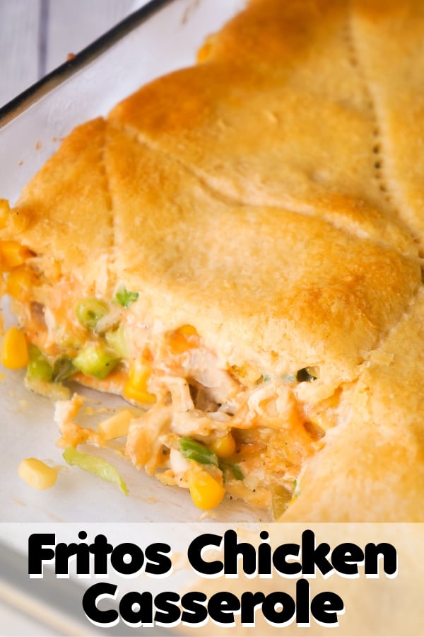 Fritos Chicken Casserole is an easy dinner recipe using precooked rotisserie chicken. This delicious casserole is loaded with shredded chicken, corn chips, green chiles and cheddar cheese then topped with Pillsbury Crescent Roll dough.