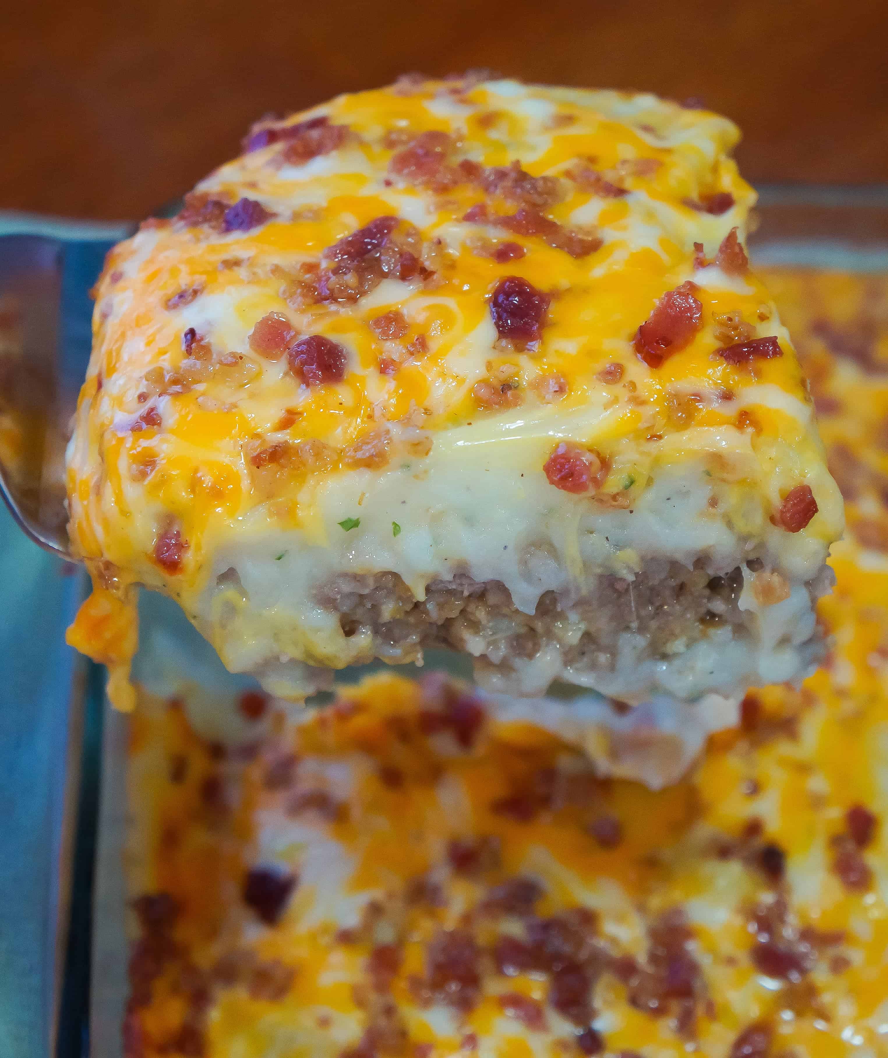 Loaded Potato Meatloaf Casserole is an easy dinner recipe using ground beef.