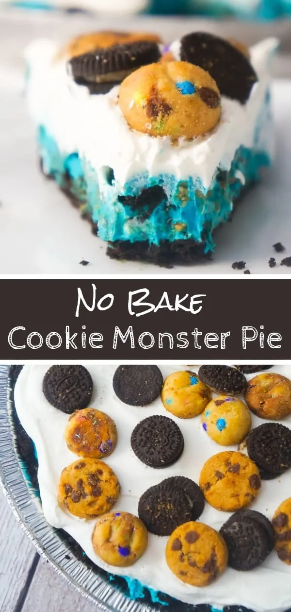 No Bake Cookie Monster Pie is an easy dessert recipe your kids will love. This colourful pie is made with instant pudding and Cool Whip in an Oreo crust and loaded with a variety of mini cookies.