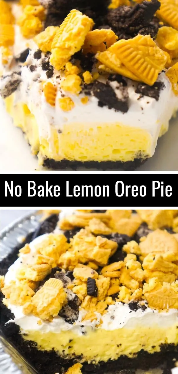 No Bake Lemon Oreo Pie is an easy dessert recipe perfect for summer. A store bought Oreo cookie crust is filled with instant lemon pudding and Cool Whip and topped with crumbled Oreo cookies.