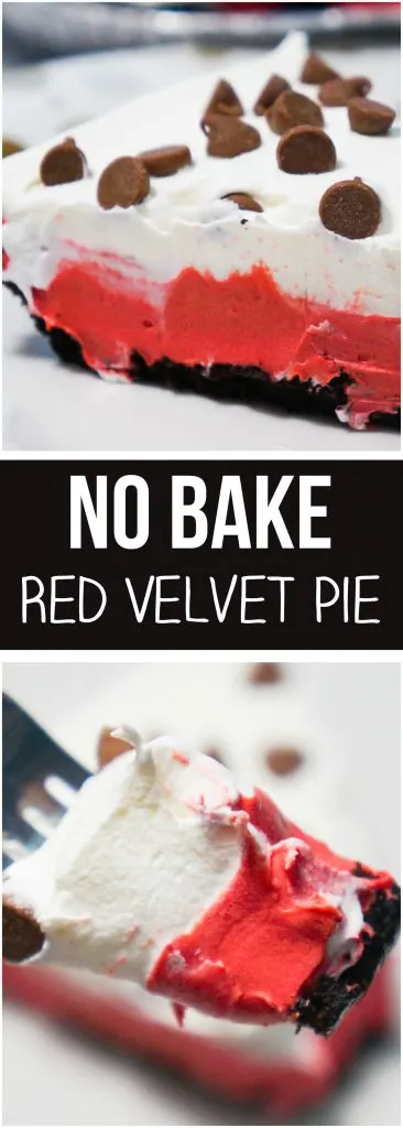 No Bake Red Velvet Pie is an easy no bake dessert recipe that starts out with an Oreo crust. This easy dessert recipe uses instant pudding mix, Cool Whip and milk chocolate chips. This colourful pie would be the perfect Christmas dessert.