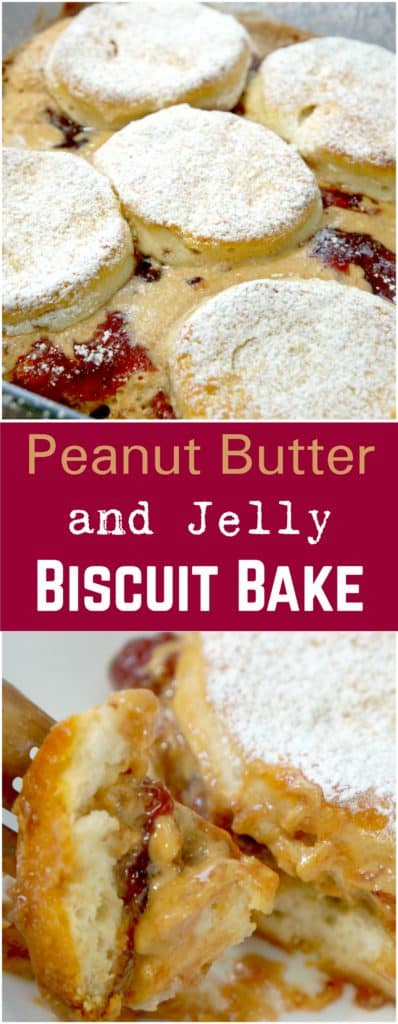 Peanut Butter and Jelly Biscuit Bake. Easy breakfast recipe. Peanut butter and jelly sandwich.