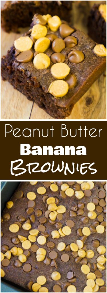 Peanut Butter Banana Brownies are an easy chocolate peanut butter dessert recipe. These peanut butter brownies loaded with peanut butter and chocolate chips are a fun change from classic banana bread.