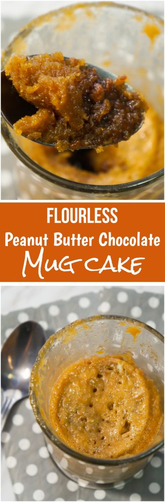 This Flourless Peanut Butter Chocolate Mug Cake is an easy single serve dessert that cooks up in just one minute in the microwave.